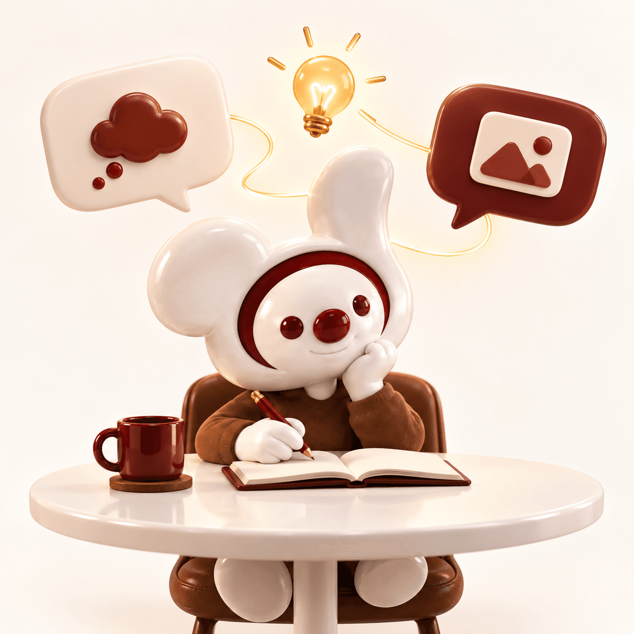 Koala y conejo escuchan una idea de proyecto.